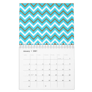 Blue Brown White Zig Zag Lines Geometric Sea Waves Calendar