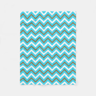 Blue Brown White Zig Zag Lines Geometric Sea Waves Fleece Blanket