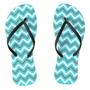 Blue Brown White Zig Zag Lines Geometric Sea Waves Jandals