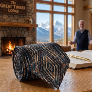 Blue & Brown Wood Beams Photo Perspective Pattern Tie