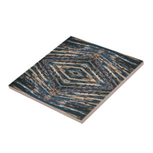 Blue & Brown Wood Beams Photo Perspective Pattern Tile