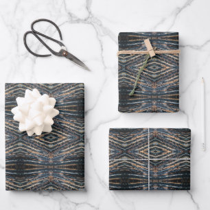 Blue & Brown Wood Beams Photo Perspective Pattern Wrapping Paper Sheet