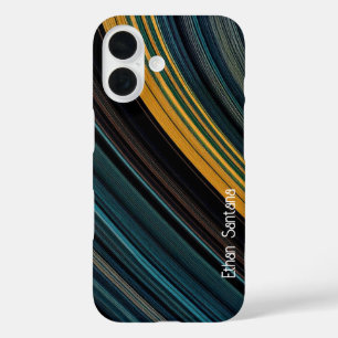 Blue, Brown & Yellow Custom Name Curved Stripe iPhone 16 Case