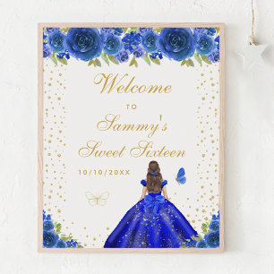 Blue Brunette Hair Girl Sweet Sixteen Welcome Poster