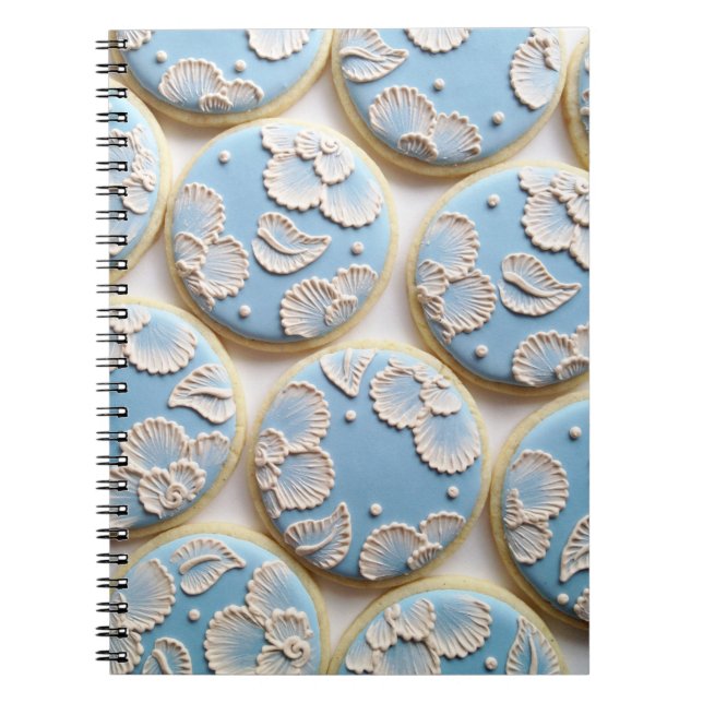 Blue Brush Embroidered Cookies Spiral Notebook (Front)