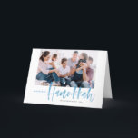 Blue Brush Lettering Happiest Hanukkah Photo Holiday Card<br><div class="desc">Happiest Hanukkah! Send holiday greetings to your loved ones with this hand-lettered holiday photo card. It features blue brush modern calligraphy with a matching delicate snow pattern. Personalise by adding a photo,  names,  date and message. This festive blue calligraphy Hanukkah card is available in other colours and products.</div>