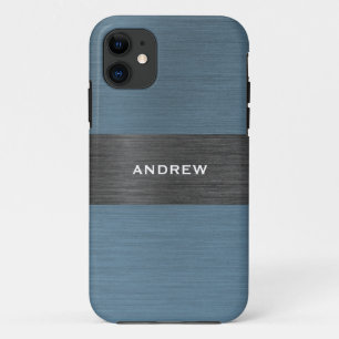 Blue Brushed Metal Metallic Monogram Name  Case-Mate iPhone Case