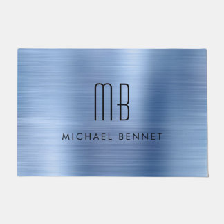 Blue Brushed Metal Monogram Doormat