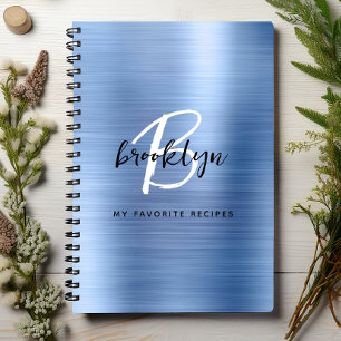 Blue Brushed Metal Monogram Recipe Book