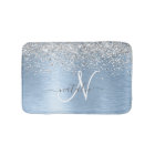 Blue Brushed Metal Silver Glitter Monogram Name