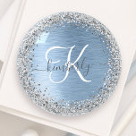 Blue Brushed Metal Silver Glitter Monogram Name Paperweight<br><div class="desc">Easily personalise this trendy chic paperweight design featuring pretty silver sparkling glitter on a blue brushed metallic background.</div>