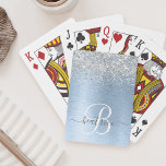 Blue Brushed Metal Silver Glitter Monogram Name Playing Cards<br><div class="desc">Easily personalise this trendy chic playing cards design featuring pretty silver sparkling glitter on a blue brushed metallic background.</div>