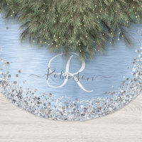 Blue Brushed Metal Silver Glitter Monogram Name