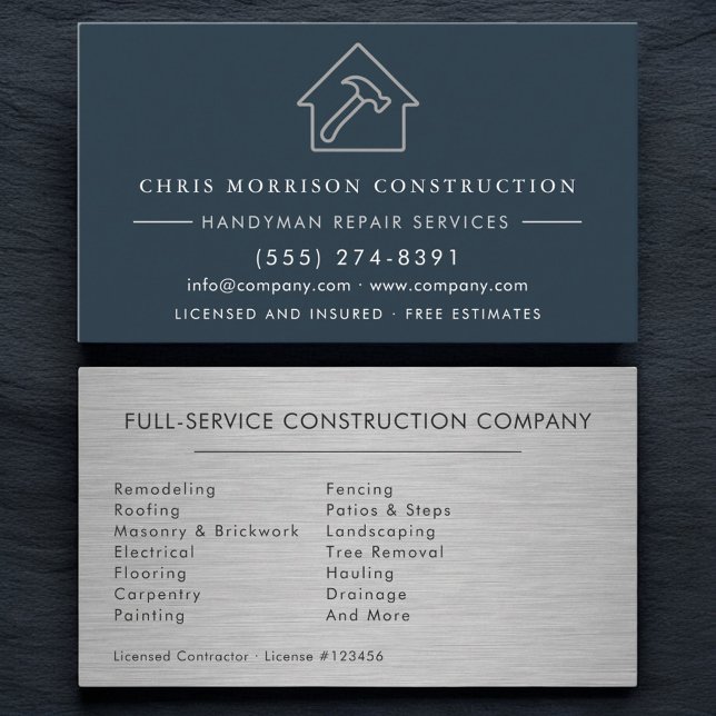 Blue Brushed Steel Industrial Handyman Business Card (Creator Uploaded)