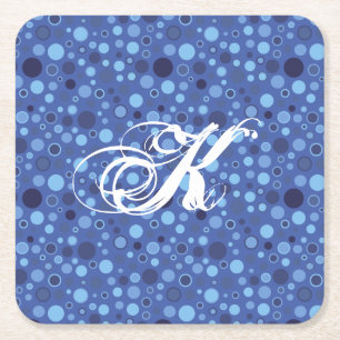 Blue Bubble Dots Monogram Coaster