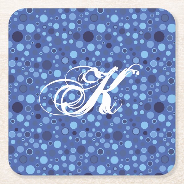 Blue Bubble Dots Monogram Coaster (Front)