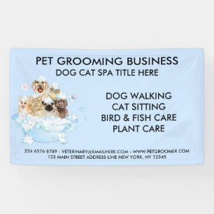 Blue Bubble Grooming Sitting Dog Cat Spa Bathing Banner