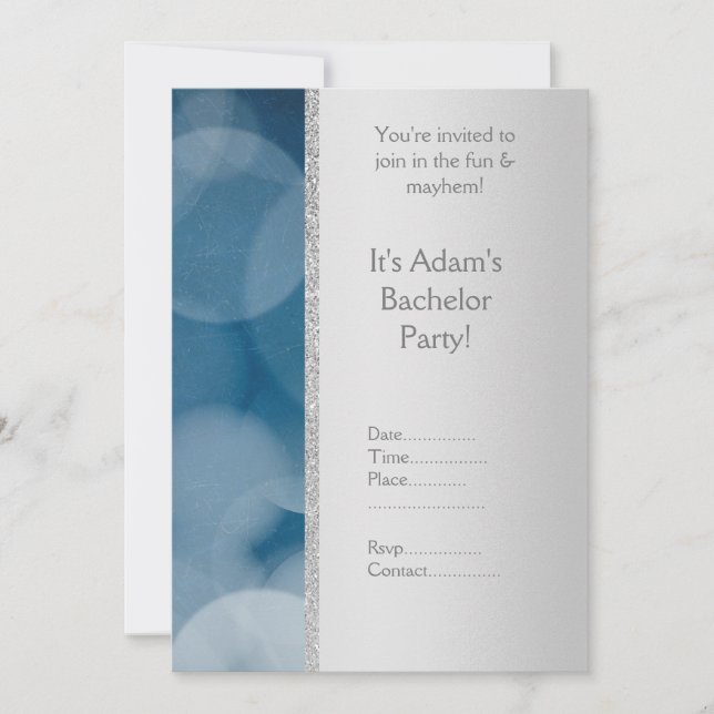 Blue bubble silver  BACHELOR PARTY INVITATION NEW (Front)