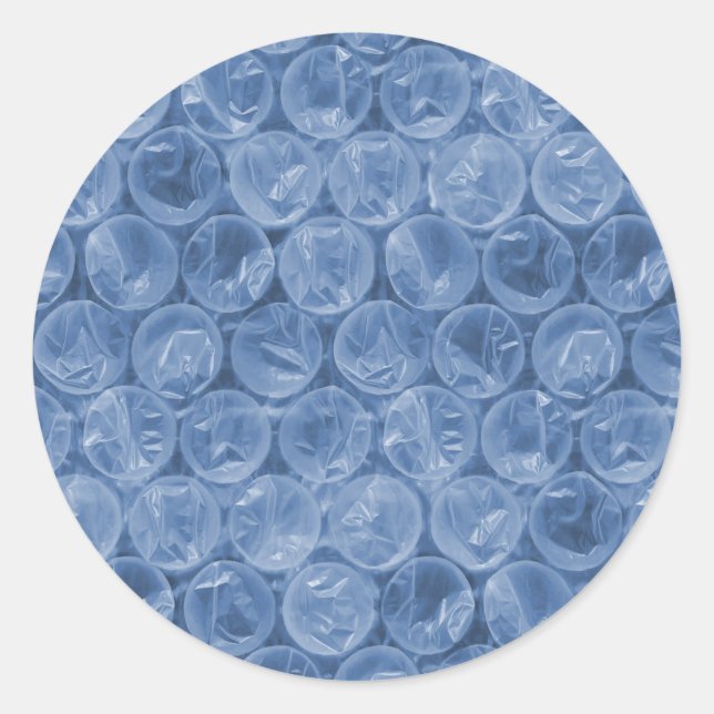 Blue bubble wrap classic round sticker (Front)