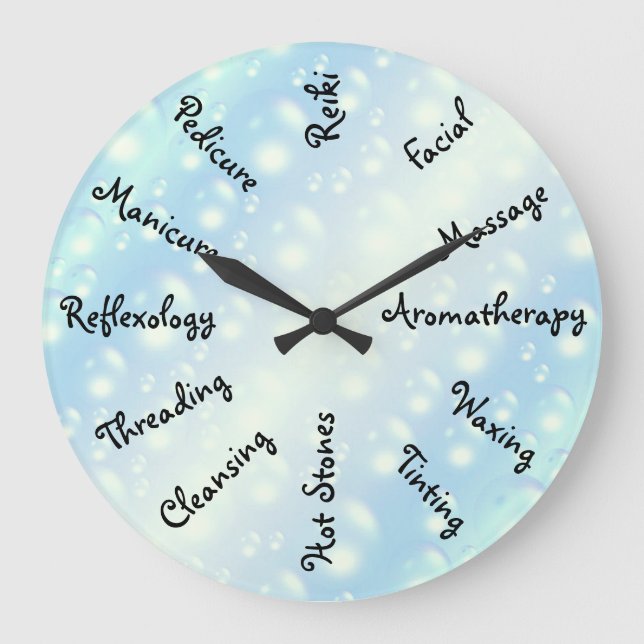 Blue Bubbles Beauty Therapy design Large Clock (Front)