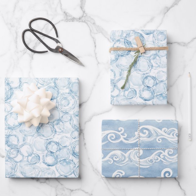 Blue Bubbles Birthday Wrapping Paper Sheet (Front)