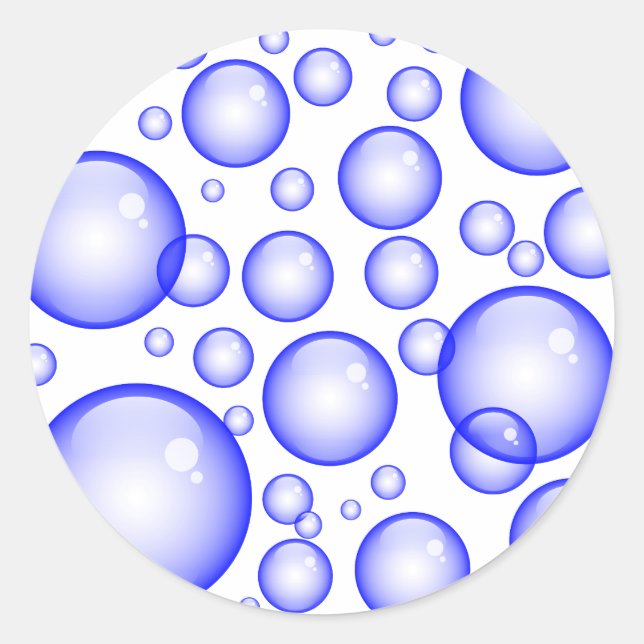 Blue Bubbles Classic Round Sticker (Front)
