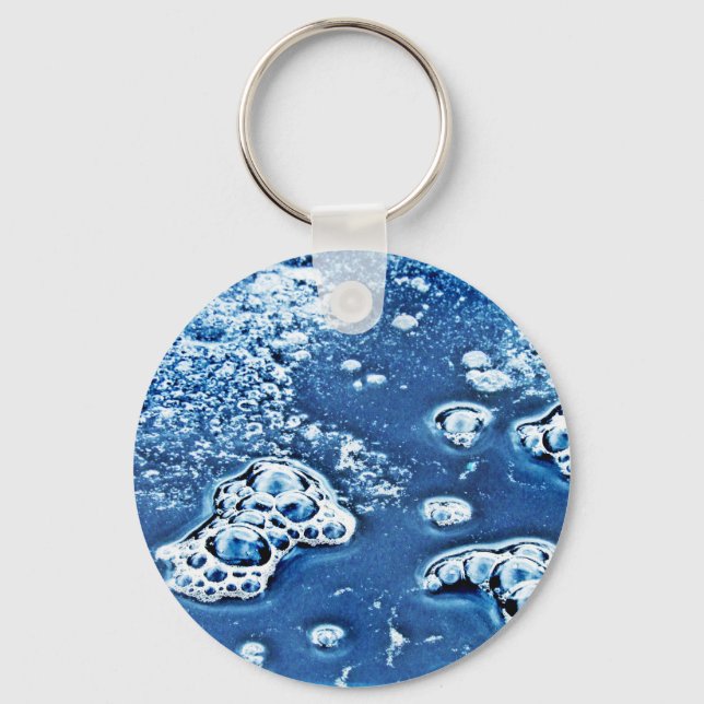 Blue Bubbles Ice and Water Abstract Keychain (Front)