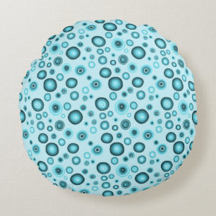 Blue Bubbles Modern Circles Pattern Round Cushion