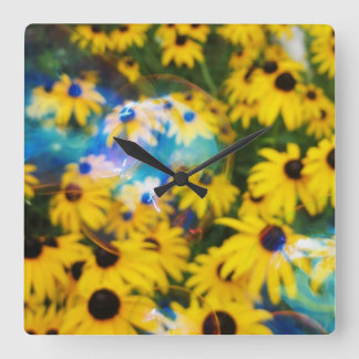 Blue bubbles on daises! square wall clock