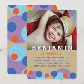 Blue Bubbles Polka Dots Photo Boy Birthday Party Invitation