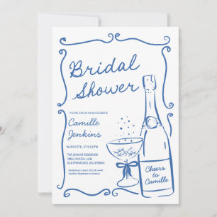 Blue Bubbly Bridal Shower Champagne Brunch Invite