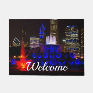 Blue Buckingham Fountain Welcome Doormat