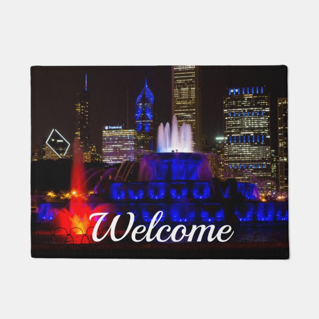 Blue Buckingham Fountain Welcome Doormat (Front)