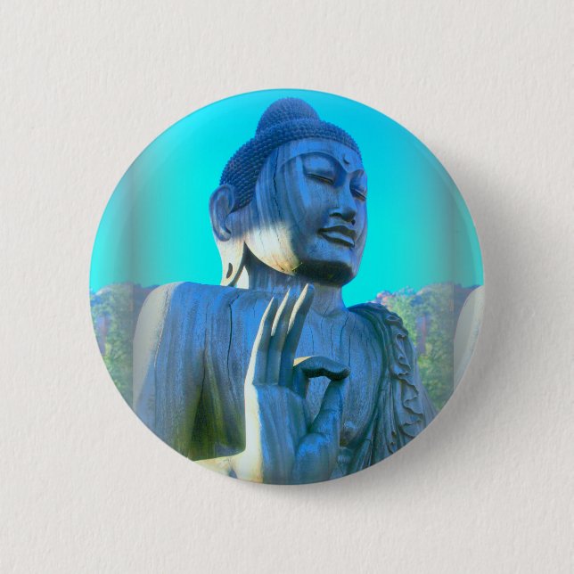 blue buddha 6 cm round badge (Front)
