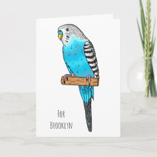 Blue budgerigar bird cartoon illustration card