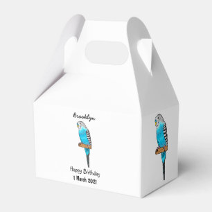 Blue budgerigar bird cartoon illustration favour box