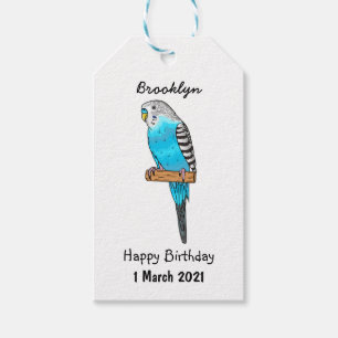 Blue budgerigar bird cartoon illustration gift tags