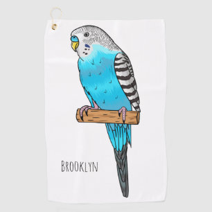 Blue budgerigar bird cartoon illustration golf towel