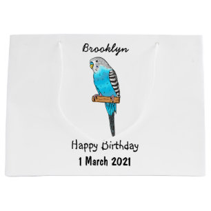 Blue budgerigar bird cartoon illustration large gift bag
