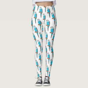 Blue budgerigar bird cartoon illustration leggings