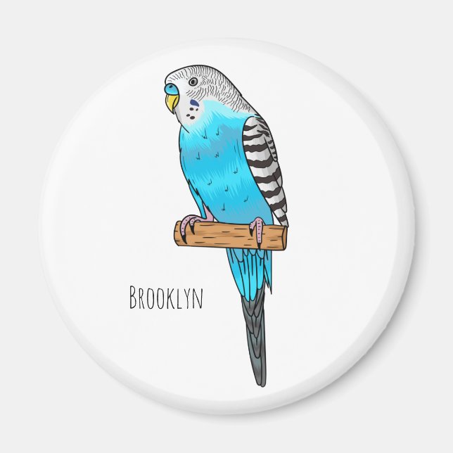 Blue budgerigar bird cartoon illustration magnet (Front)