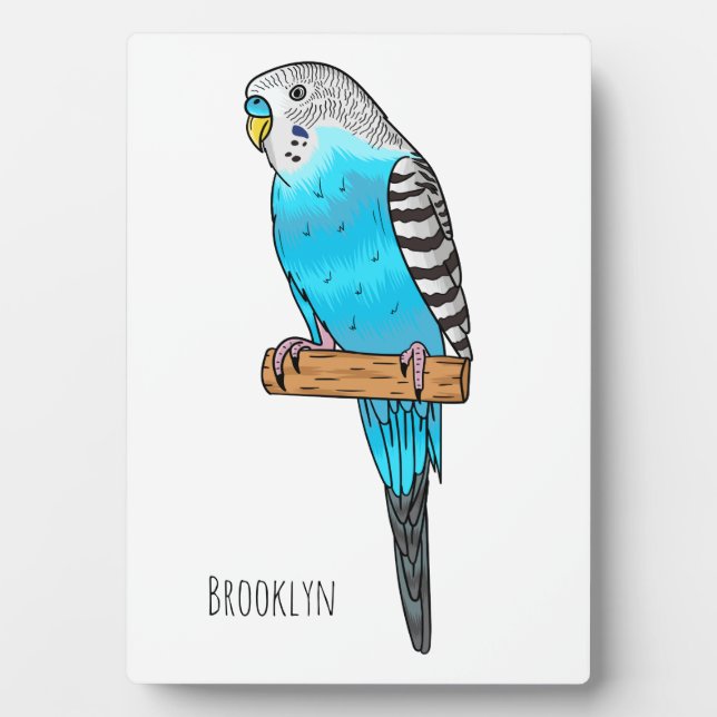 Blue budgerigar bird cartoon illustration  plaque (Front)