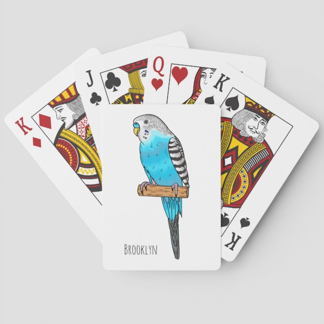 Blue budgerigar bird cartoon illustration playing cards (Back)