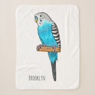 Blue budgerigar bird cartoon illustration sherpa blanket