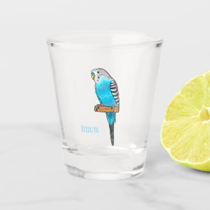 Blue budgerigar bird cartoon illustration shot glass