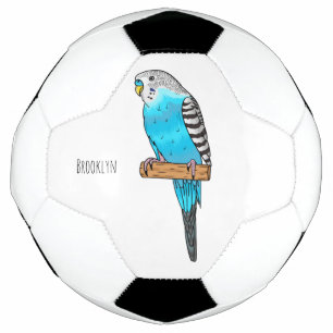 Blue budgerigar bird cartoon illustration soccer ball
