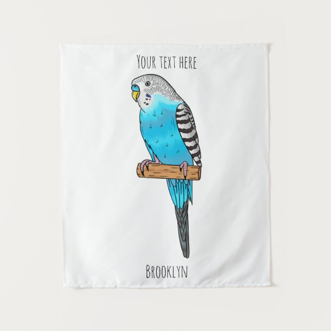 Blue budgerigar bird cartoon illustration tapestry (Front)