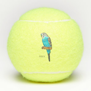 Blue budgerigar bird cartoon illustration tennis balls