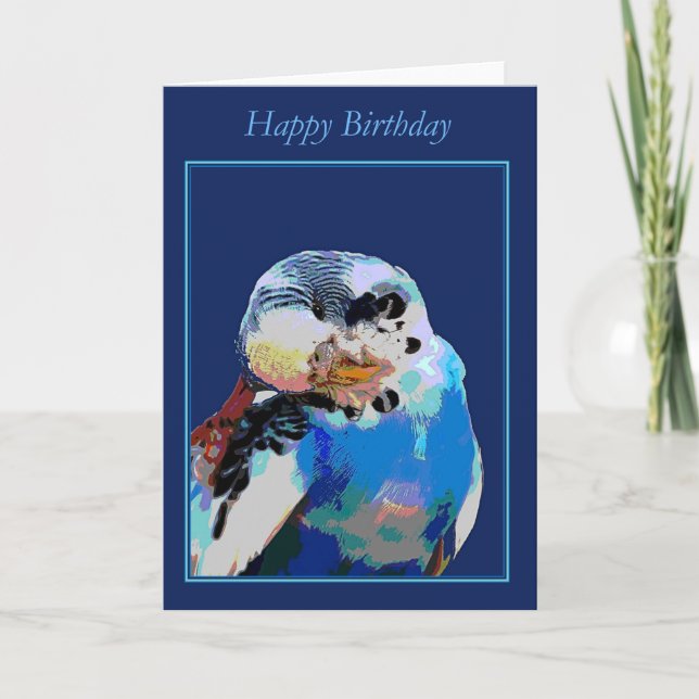 Blue Budgerigar Birthday Card (Front)