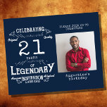 Blue Budget 21st Birthday Invitation Flyer<br><div class="desc">You or a beloved one are turning 21 and deserve the best! Celebrate their entrance into adulthood in style with this budget-friendly 21st birthday invitation. Show off your legendary individual with their favourite photo printed on the front, and the back features an elegant 21st birthday design that will impress all...</div>